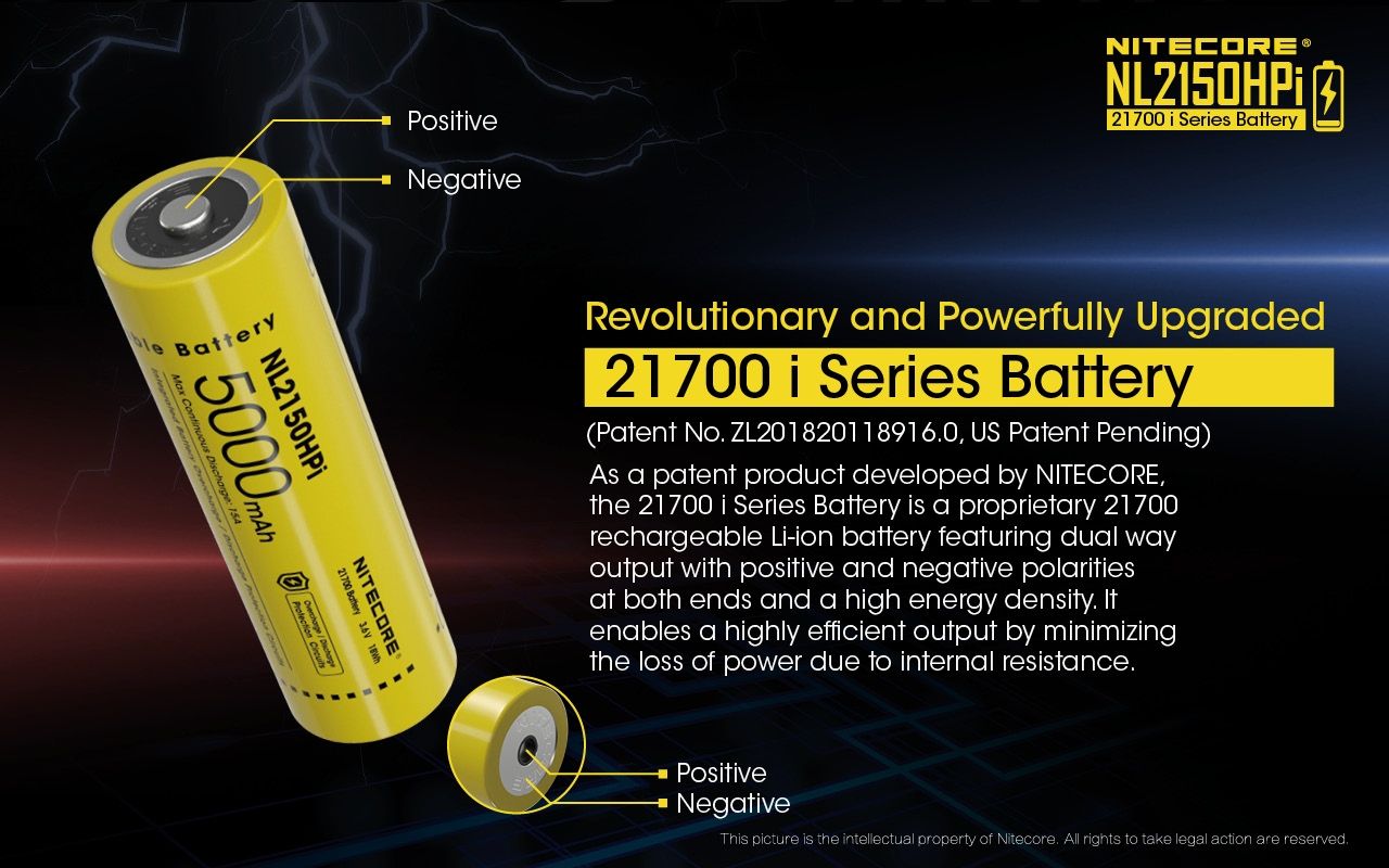 NITECORE NL2150HPi 5000mAh 21700 Li-ion Rechargeable Battery High Performance for Flashlight and Vape