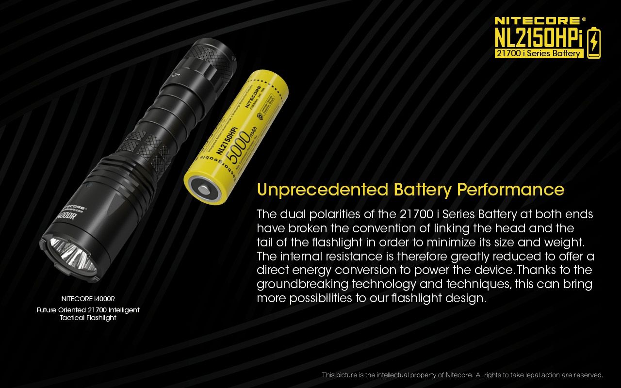 NITECORE NL2150HPi 5000mAh 21700 Li-ion Rechargeable Battery High Performance for Flashlight and Vape