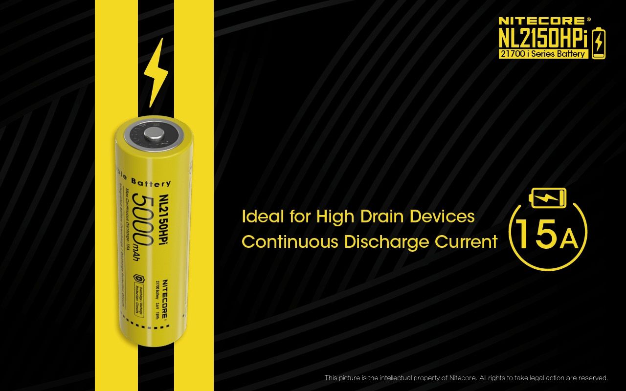 NITECORE NL2150HPi 5000mAh 21700 Li-ion Rechargeable Battery High Performance for Flashlight and Vape