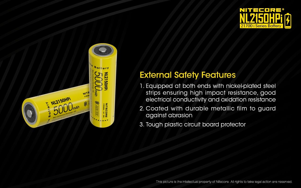 NITECORE NL2150HPi 5000mAh 21700 Li-ion Rechargeable Battery High Performance for Flashlight and Vape