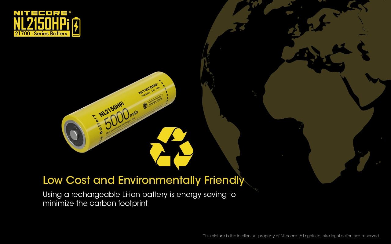 NITECORE NL2150HPi 5000mAh 21700 Li-ion Rechargeable Battery High Performance for Flashlight and Vape