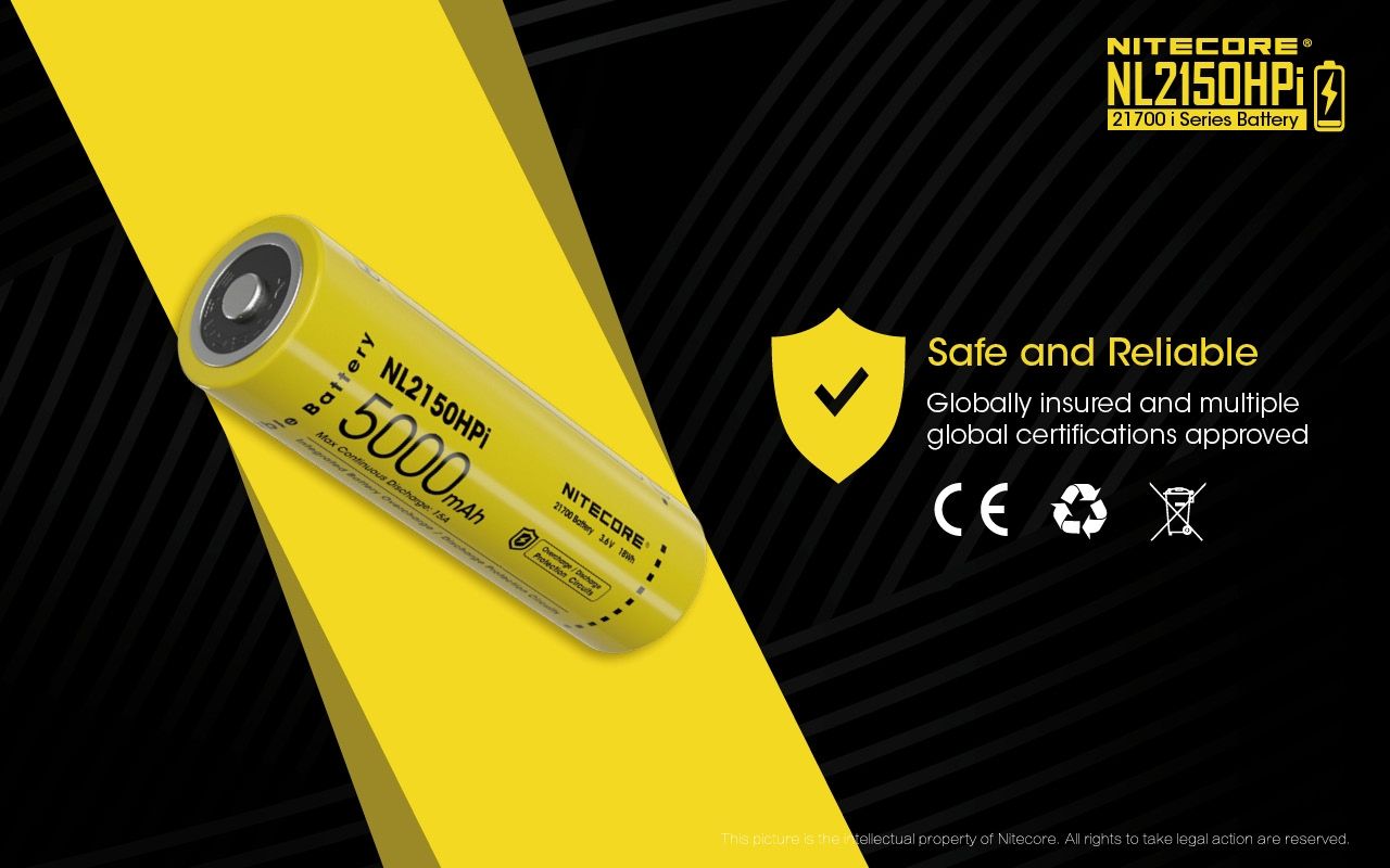 NITECORE NL2150HPi 5000mAh 21700 Li-ion Rechargeable Battery High Performance for Flashlight and Vape