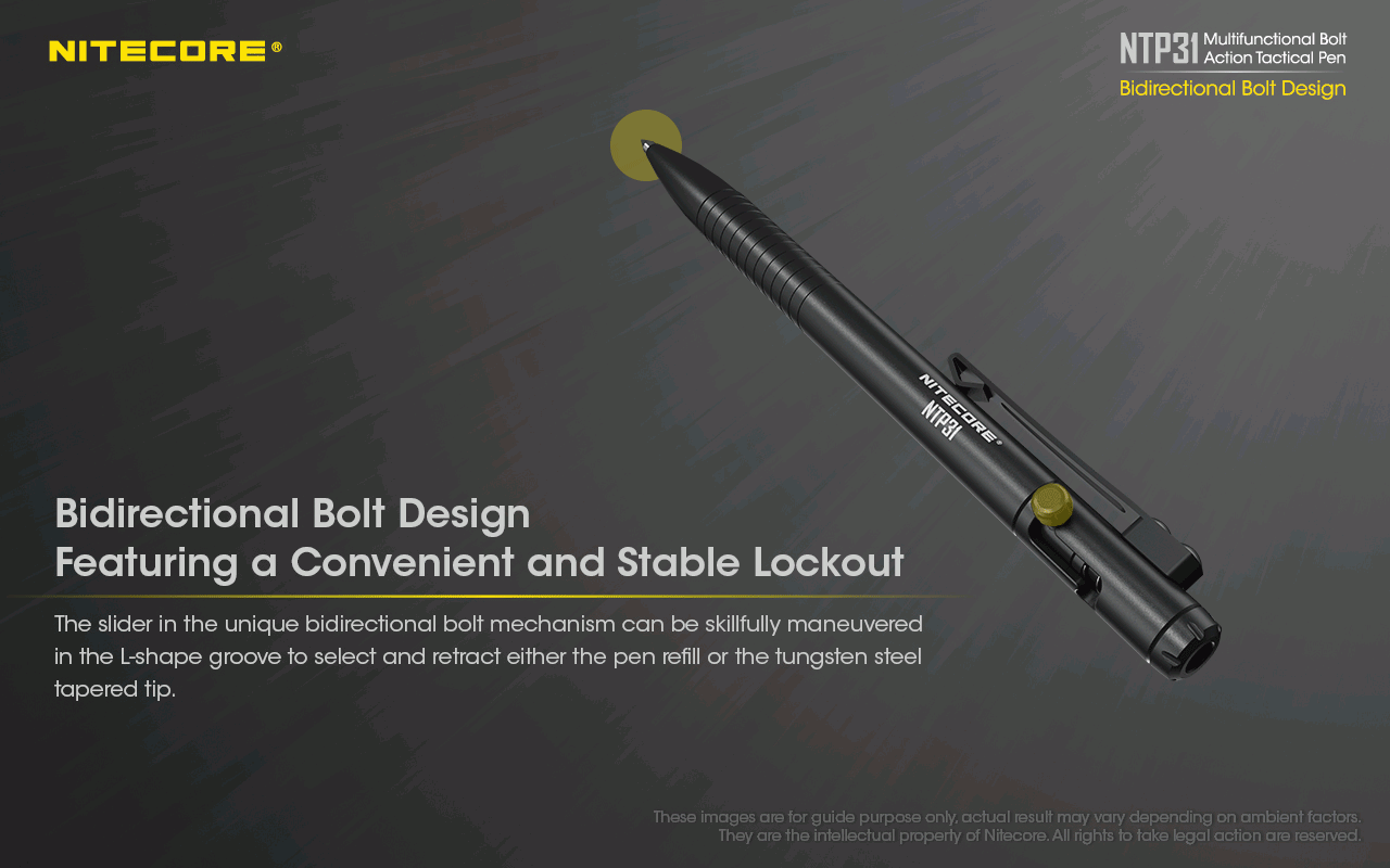 NITECORE NTP31 Ergonomic Bolt Action Tactical Pen Durable Aluminum Alloy Multifunctional Glass Breaker
