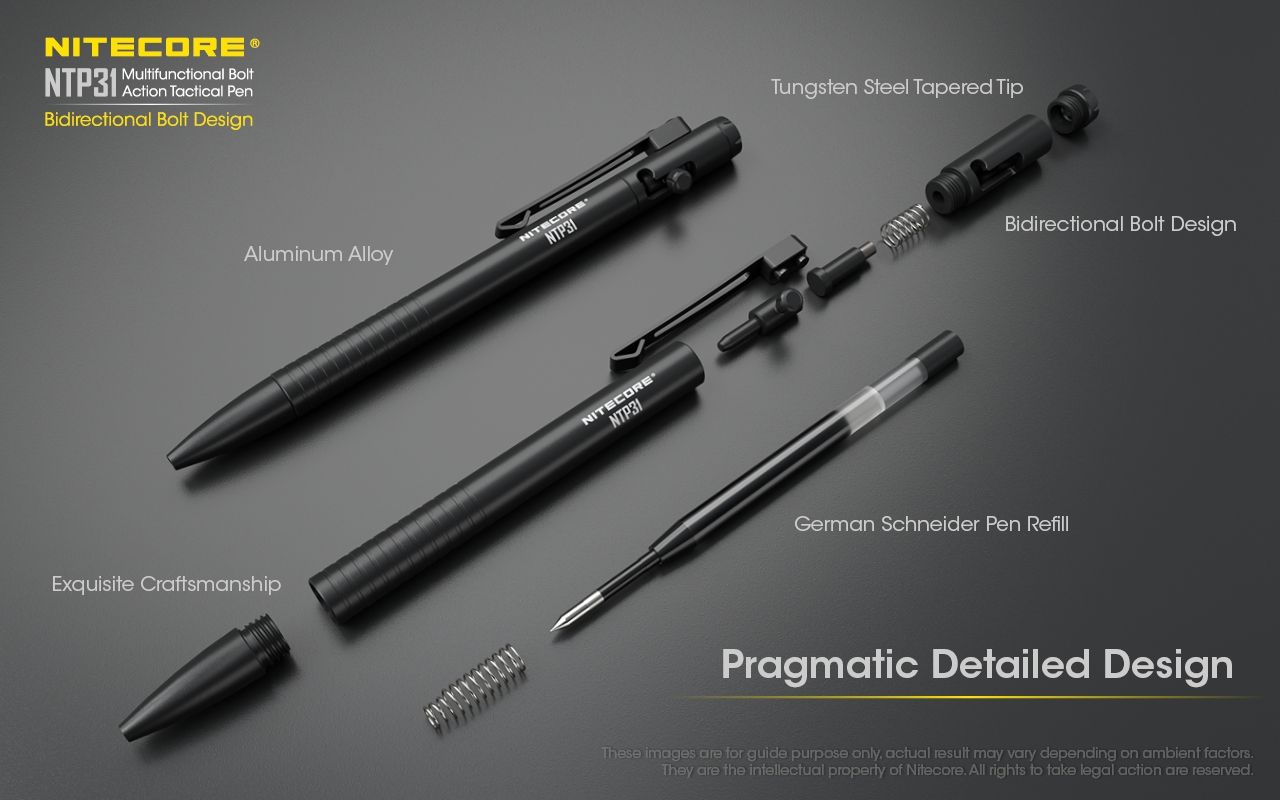 NITECORE NTP31 Ergonomic Bolt Action Tactical Pen Durable Aluminum Alloy Multifunctional Glass Breaker