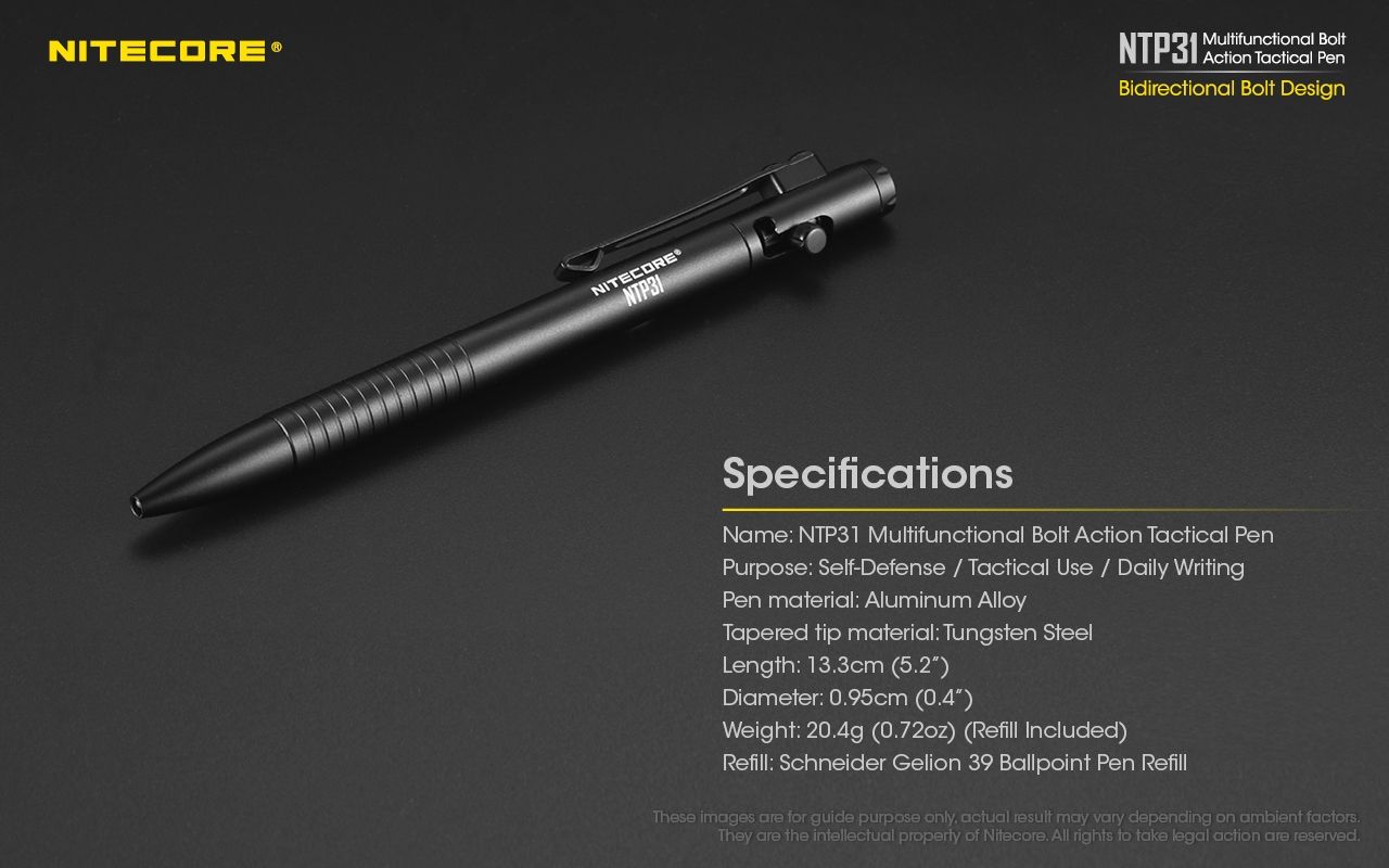 NITECORE NTP31 Ergonomic Bolt Action Tactical Pen Durable Aluminum Alloy Multifunctional Glass Breaker