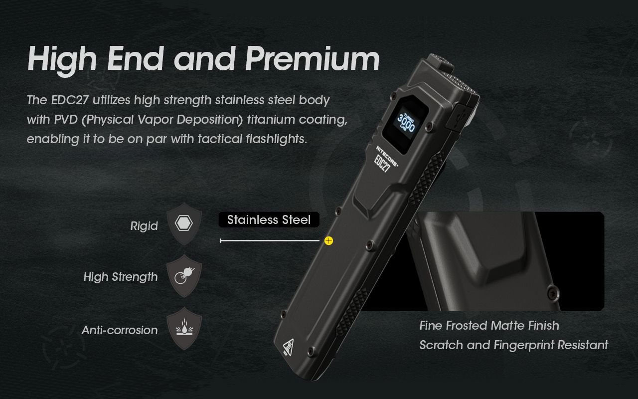 NITECORE EDC27 Lightweight 3000 Lumen Rechargeable Flashlight for Outdoor Adventures and Emergency Preparedness