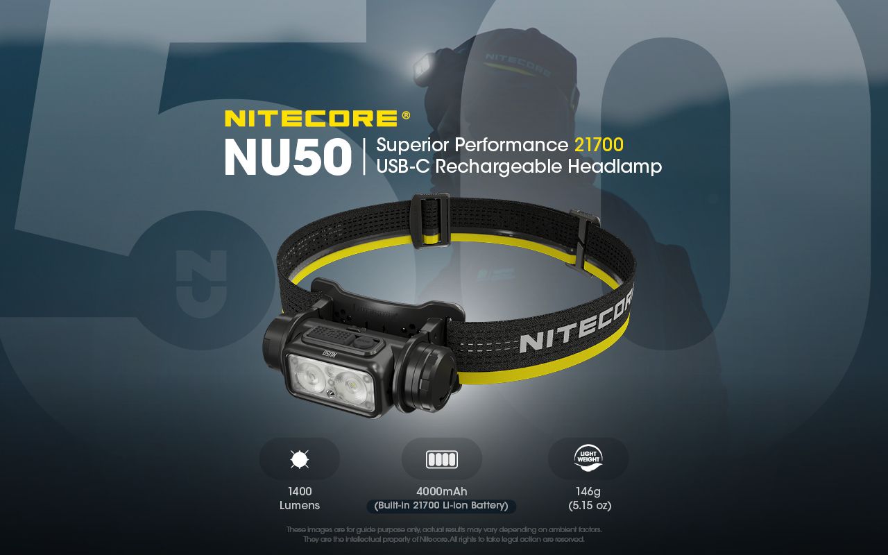 Nitecore NU50 1400 Lumens LED Headlamp for Hiking Lightweight Rechargeable Headlamp with Long Runtime