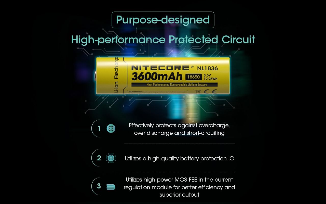 Nitecore 18650 NL1836 3600mAh Li-ion Rechargeable Battery