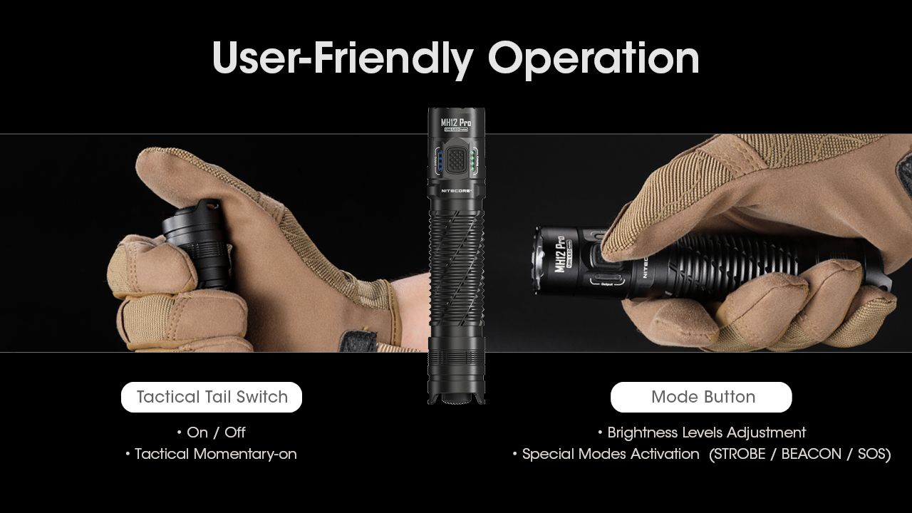 Nitecore MH12 Pro USB-C Rechargeable Flashlight 3300 Lumen High-Intensity Beam for Night Hikes and Adventures