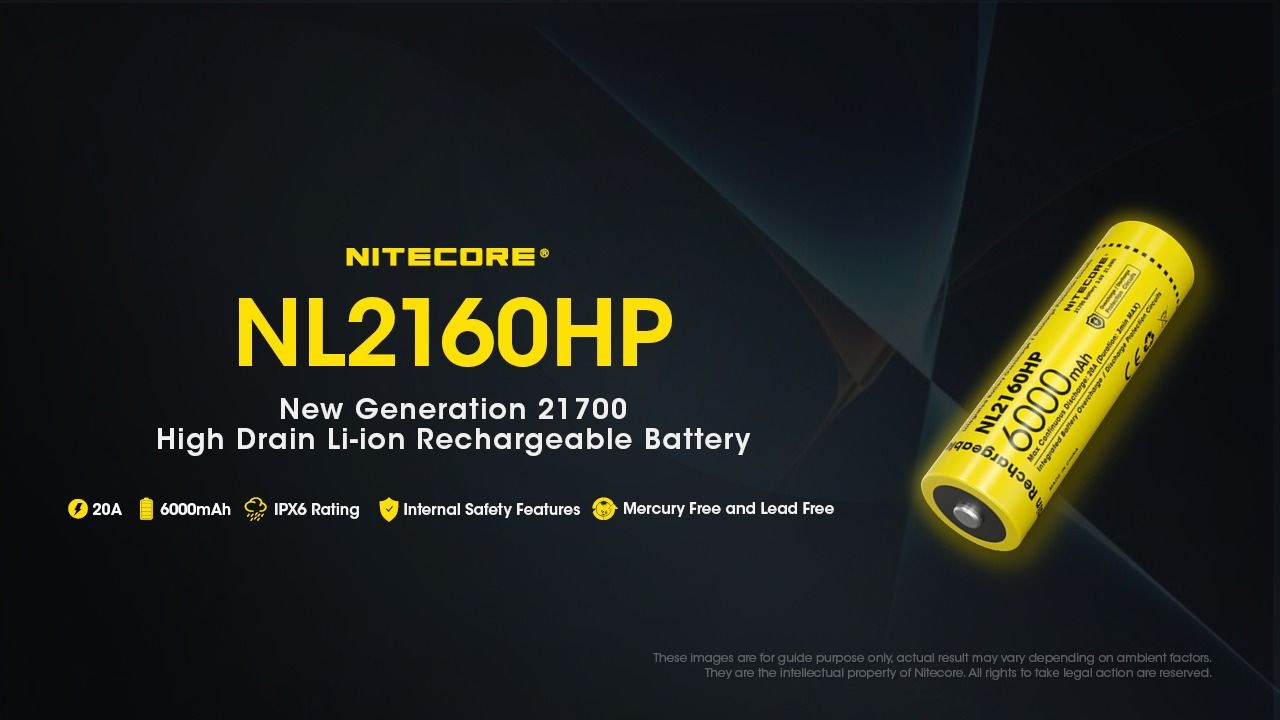 NITECORE NL2160HP 6000mAh 3.6V 21700 USB-C Li-ion Rechargeable Battery High Capacity Portable Power Source
