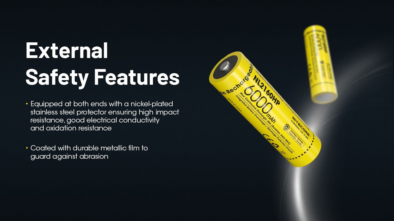 NITECORE NL2160HP 6000mAh 3.6V 21700 USB-C Li-ion Rechargeable Battery High Capacity Portable Power Source