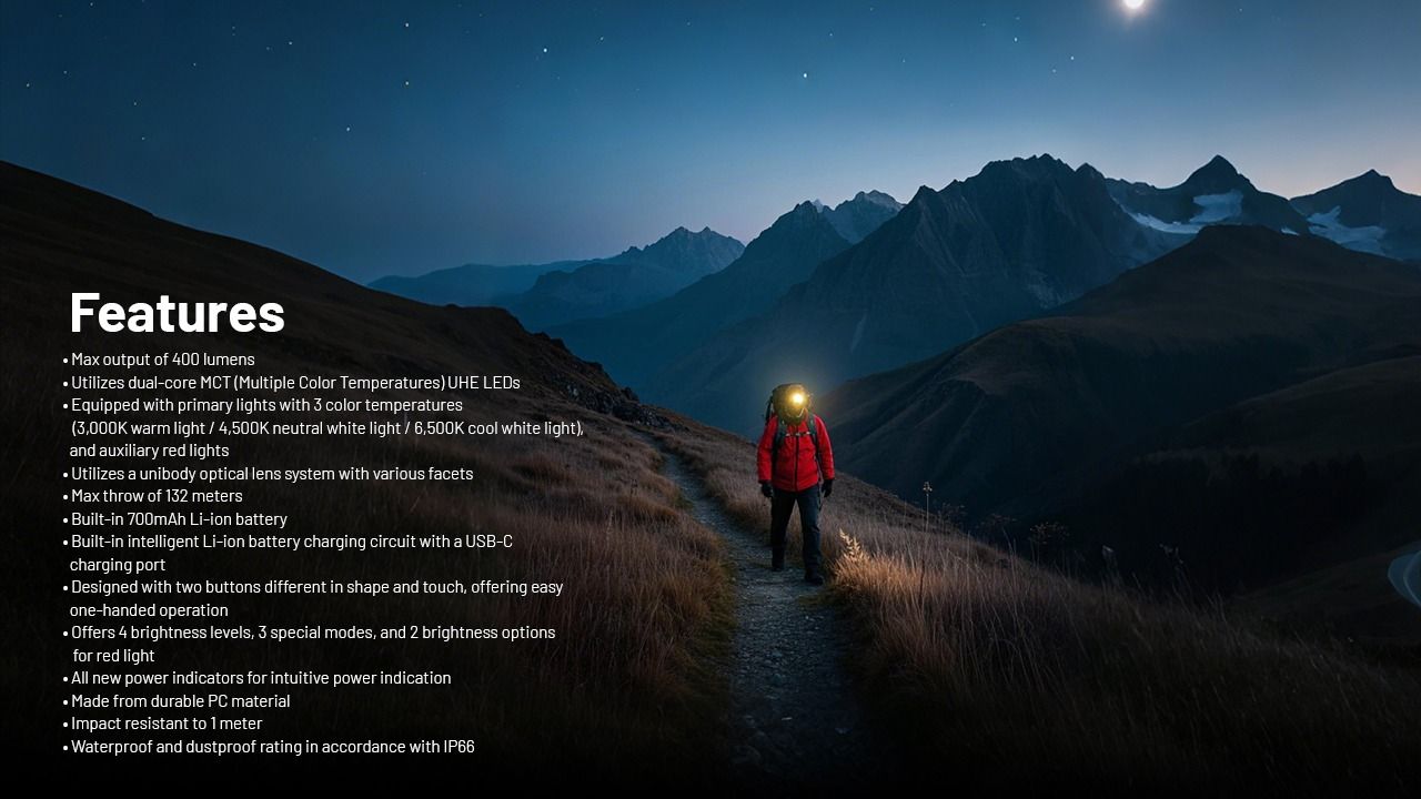 NITECORE NU25 MCT LED Headlamp 400 Lumens USB-C Rechargeable Lightweight Hiking Gear for Outdoor Enthusiasts