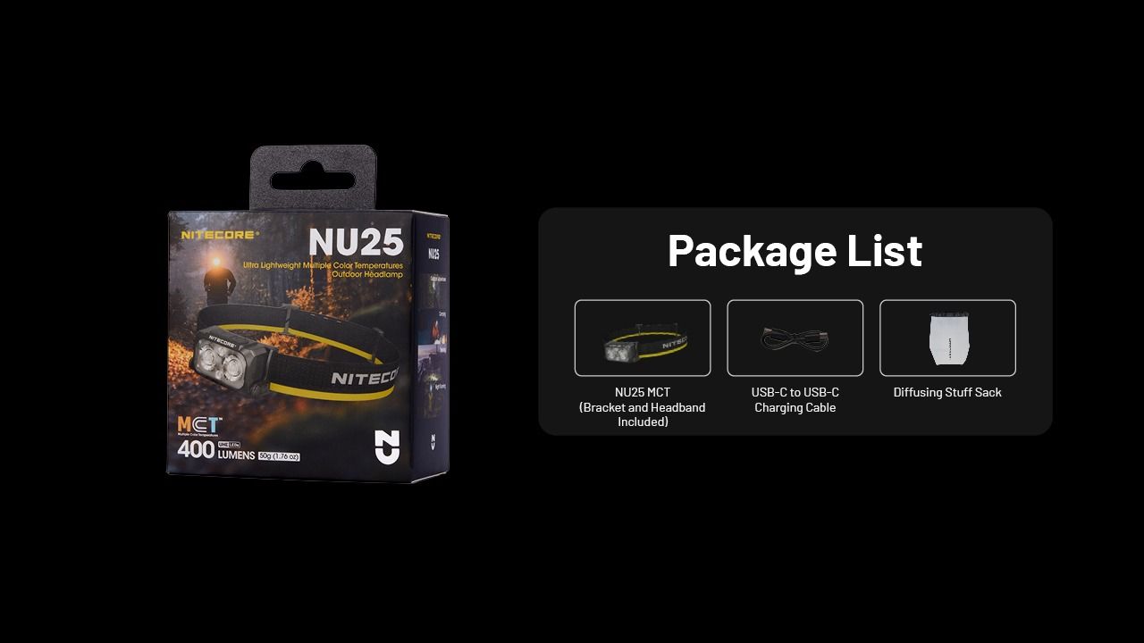 NITECORE NU25 MCT LED Headlamp 400 Lumens USB-C Rechargeable Lightweight Hiking Gear for Outdoor Enthusiasts