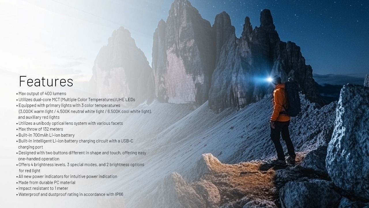 NITECORE NU25 MCT UL 400 Lumen Headlamp Lightweight USB-C Rechargeable for Hiking Camping and Emergencies