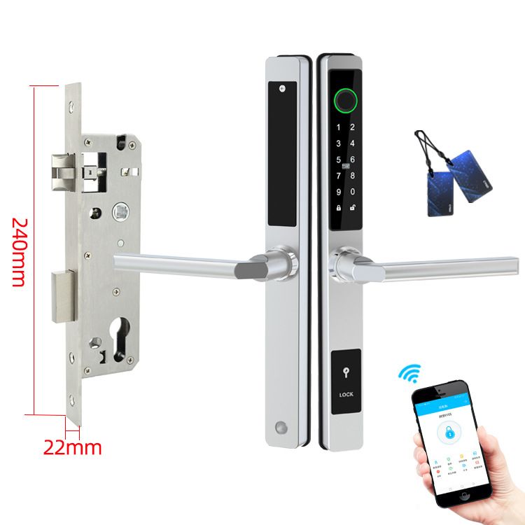 APP Waterproof Smart Fingerprint Door Lock Silver Multi-Functional Outdoor Security with IC Card Access