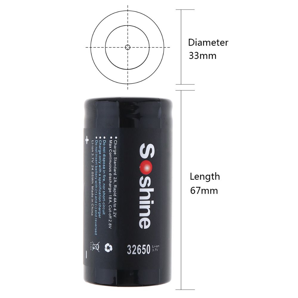 Soshine 6500mAh 3.7V 32650 Lithium Rechargeable Battery High Energy Density Long Lifespan for Tools Gadgets