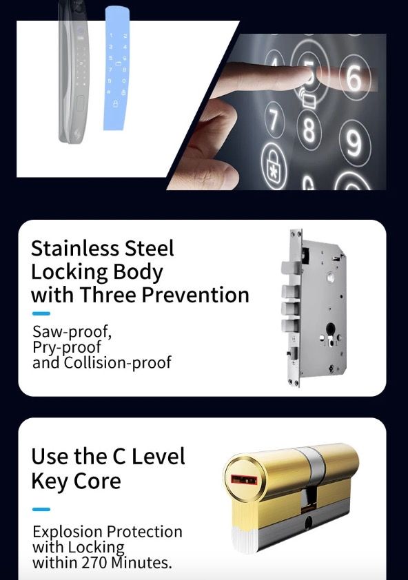 3D Face Smart Door Lock Security Camera Monitor with Intelligent Fingerprint Modern Home Security System