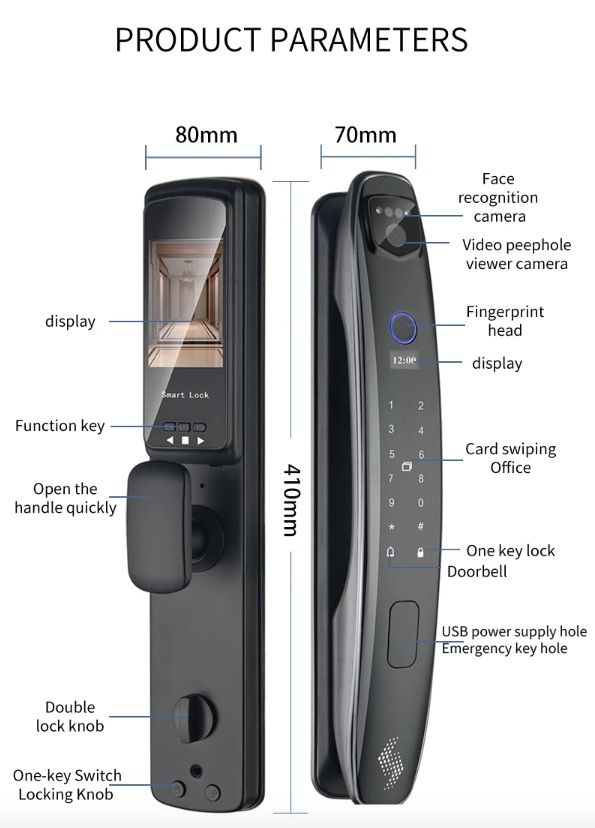 3D Face Smart Door Lock Security Camera Monitor with Intelligent Fingerprint Modern Home Security System