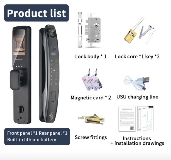 3D Face Smart Door Lock Security Camera Monitor with Intelligent Fingerprint Modern Home Security System