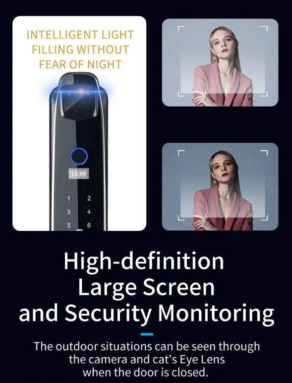 3D Face Smart Door Lock Security Camera Monitor with Intelligent Fingerprint Modern Home Security System