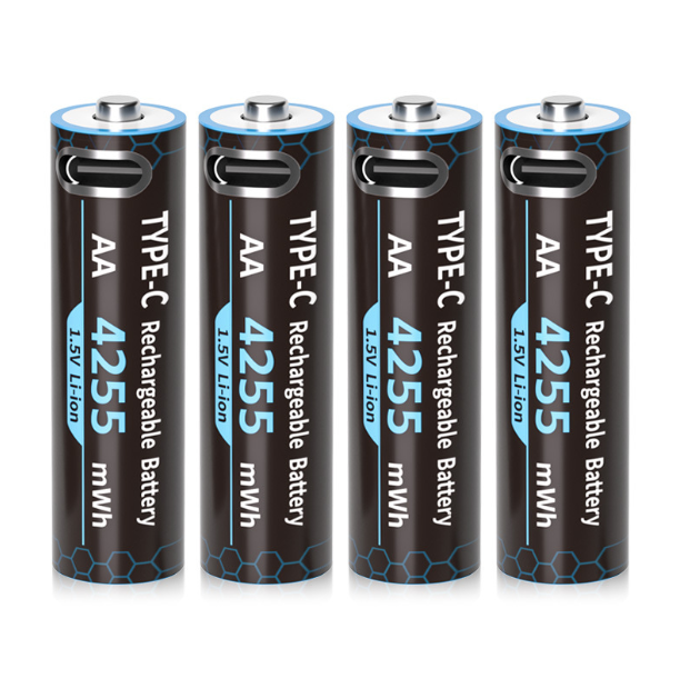 4-Pack Rechargeable AA Lithium Batteries 1.5V, 4255mWh High Capacity battery, LED Indicator & USB-C Port, 2H Fast Charging for Toys, Remote Control, Flashlight