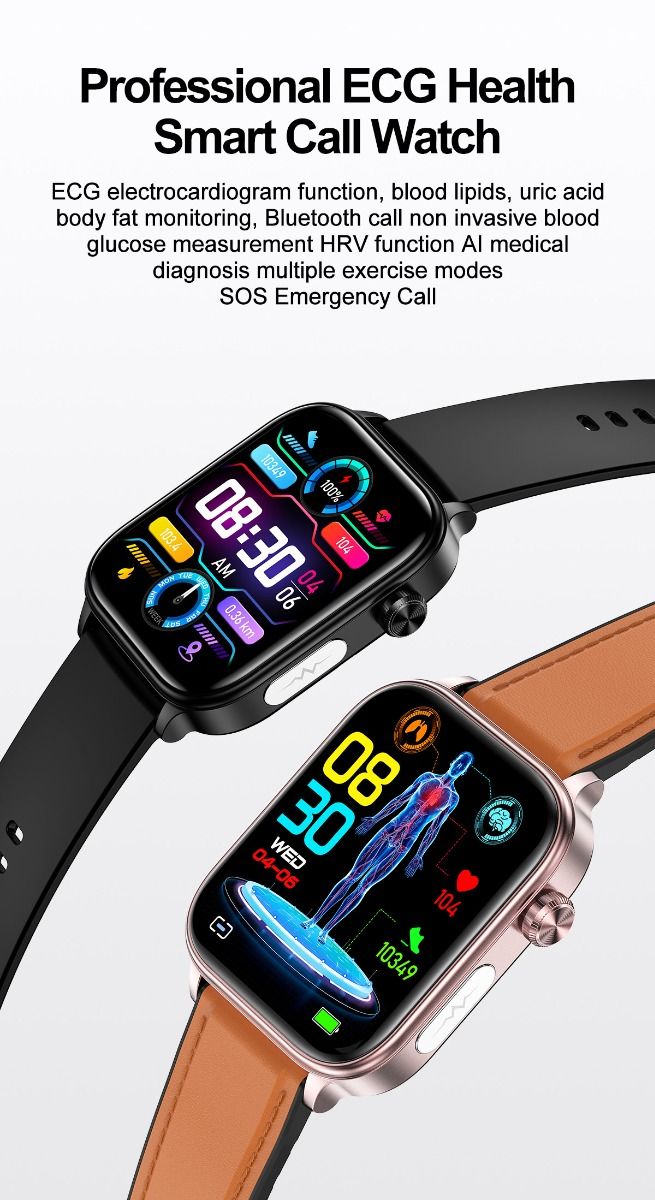 ET570 Blood Glucose Smart Watch ECG Heart Rate Blood Pressure Smartwatch