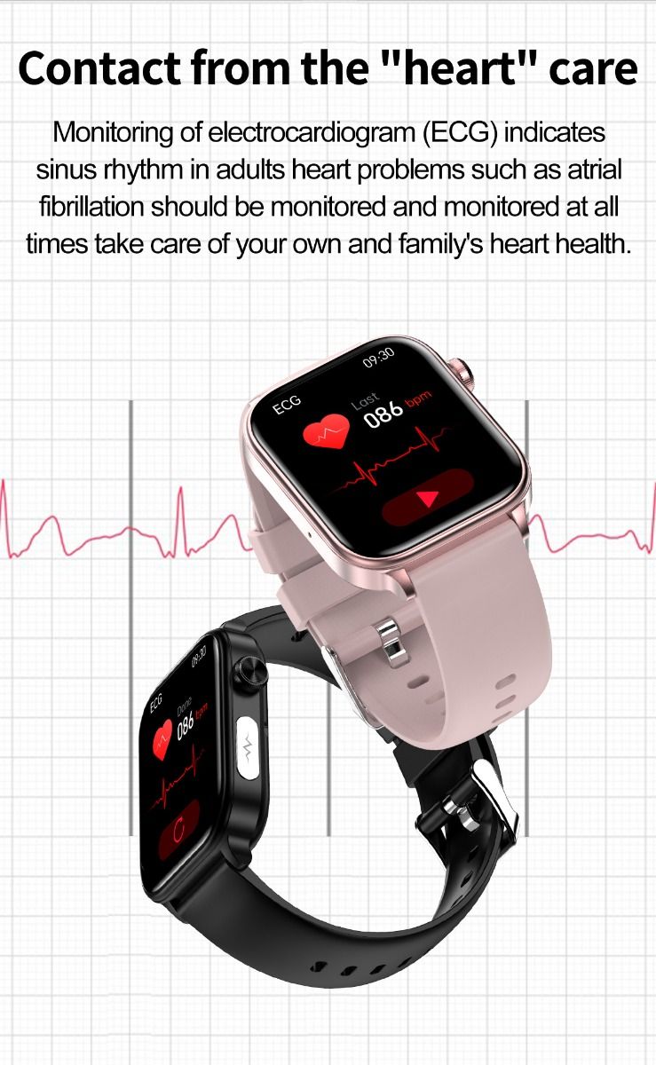 ET570 Blood Glucose Smart Watch ECG Heart Rate Blood Pressure Smartwatch