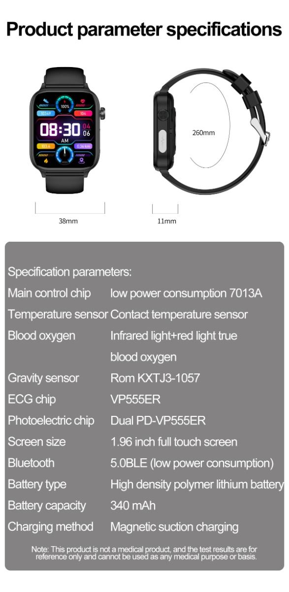 ET570 Blood Glucose Smart Watch ECG Heart Rate Blood Pressure Smartwatch