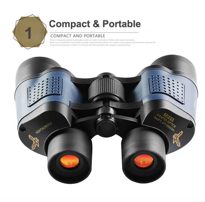 60x60 BAK4 Binoculars Powerful HD Optical Telescope for Birdwatching Hiking Sports Portable Adventure Gear
