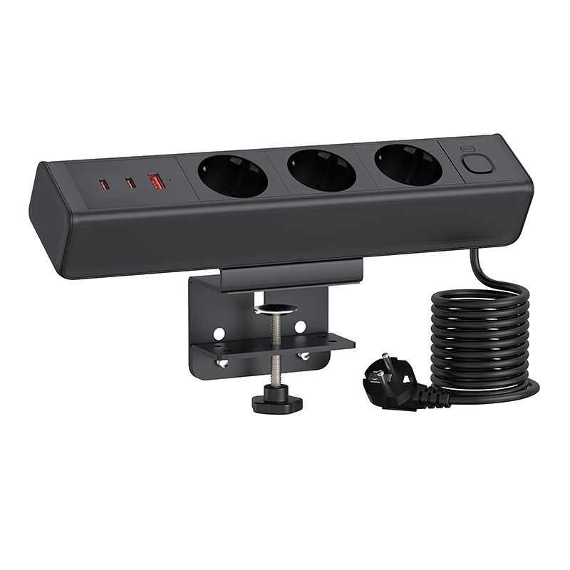 Desk Clamp Power Strip,Total Fast Charging Station 18/65W USB Fast Charging European Standard Socket, Overload Protection Switch, Desktop Socket, EU Power Supply Office Furniture