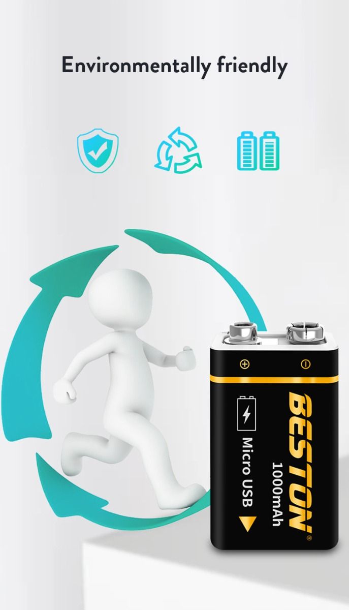 Beston 9V 1000mAh Micro USB Rechargeable Battery Eco-Friendly Power for RC Helicopter Microphone and Toys