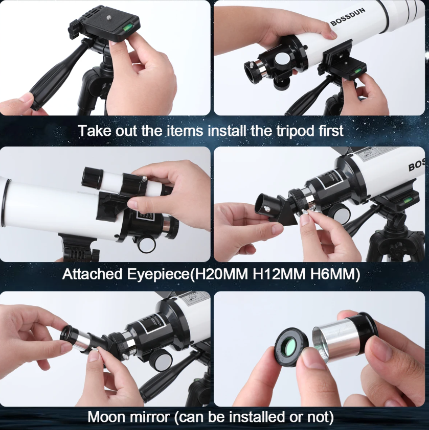 Bossdun 333X Professional Astronomical Telescope for Kids Large Objective Lens for Moon Observation and Stargazing