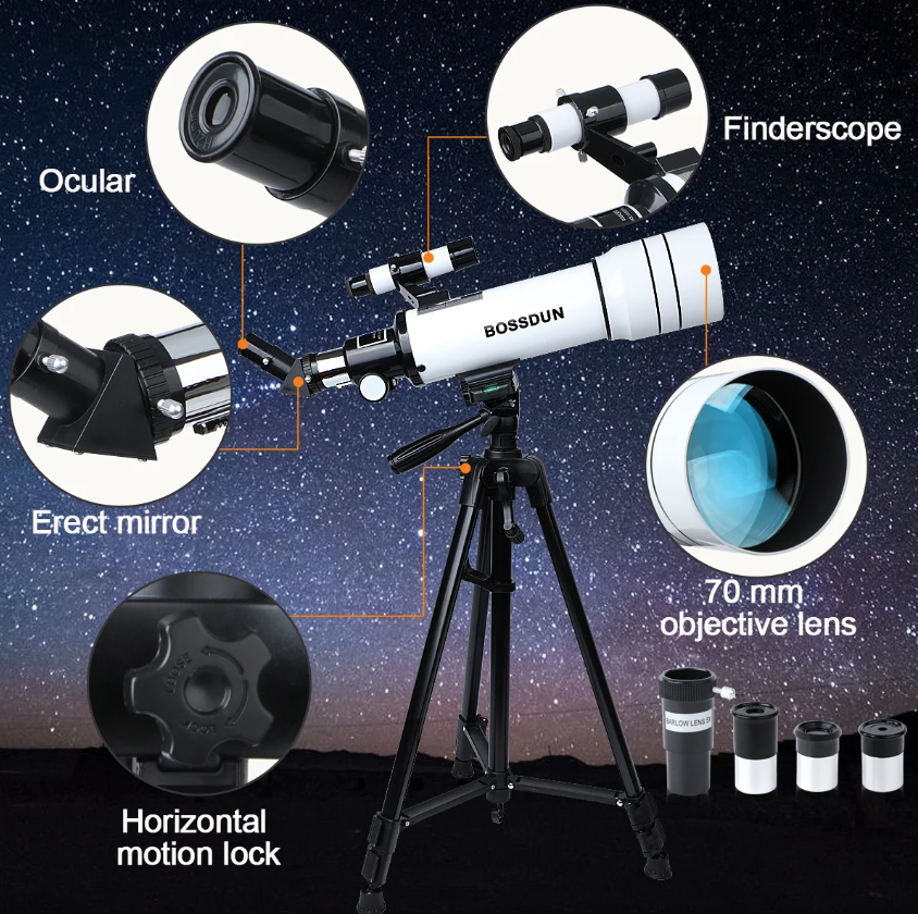 Bossdun 333X Professional Astronomical Telescope for Kids Large Objective Lens for Moon Observation and Stargazing