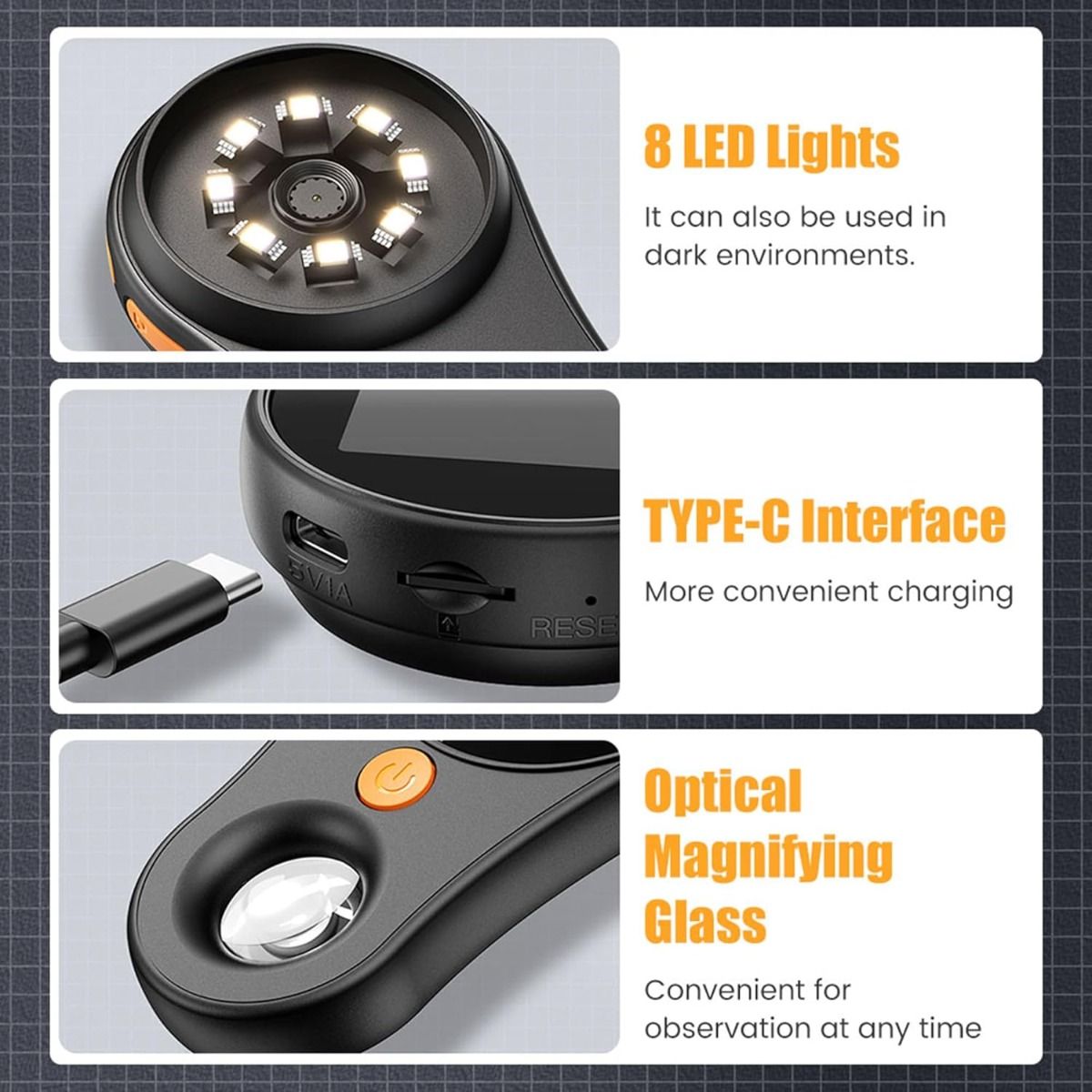 500X Magnification Digital Microscope 2MP Magnifying Glass Electronics Repair Video Coins Microscopio Handheld Dermatoscope Skin Analyzer Machine