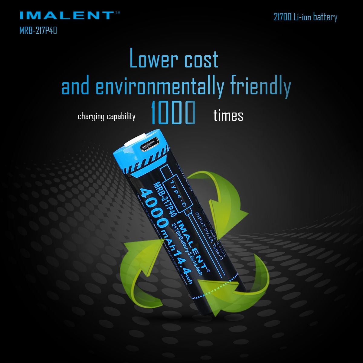 IMALENT MRB-217P40 21700 Battery 4000mAh Type-C Rechargeable High Capacity for Flashlights and Gadgets