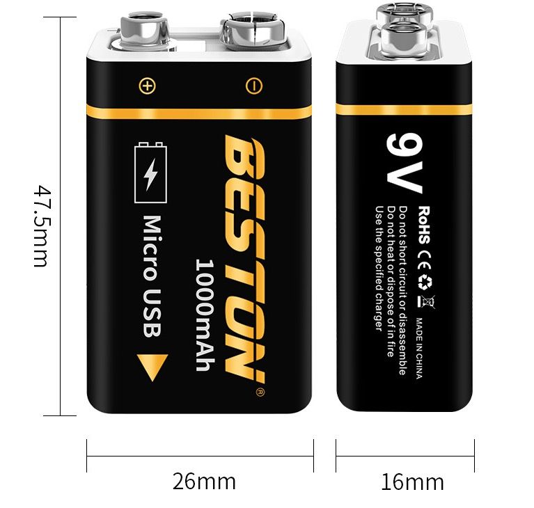 Beston 9V 1000mAh Micro USB Rechargeable Battery Eco-Friendly Power for RC Helicopter Microphone and Toys