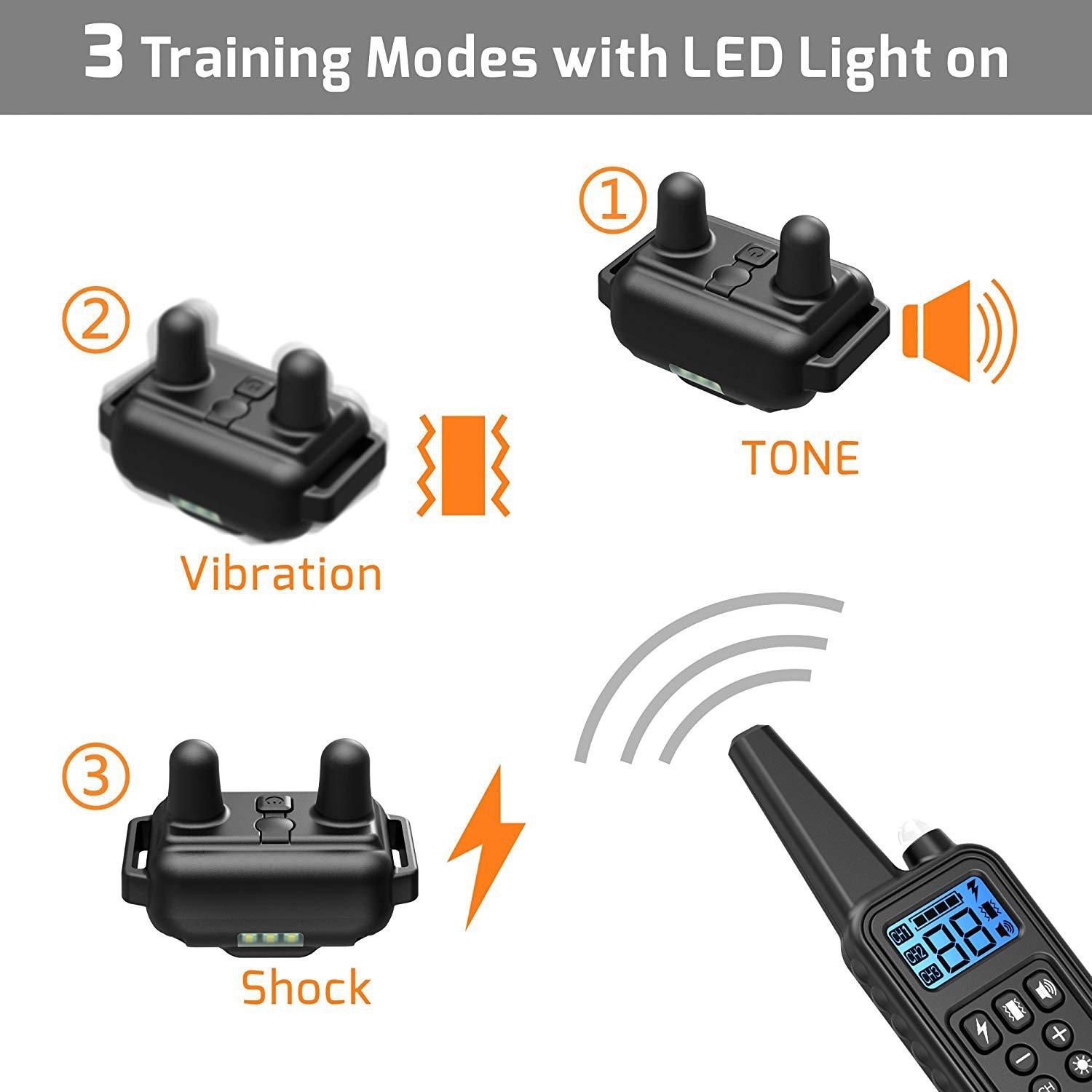 800m Electric Dog Training Collar Waterproof Rechargeable with Adjustable Shock Levels and LCD Display