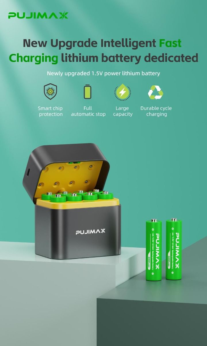 8-Slot Charger Smart Flip Top Compartment with Type-C Port for Efficient Charging of AA Lithium Batteries