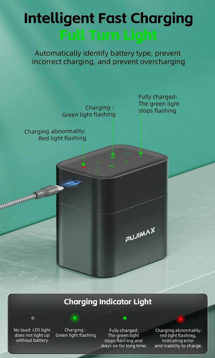 8-Slot Charger Smart Flip Top Compartment with Type-C Port for Efficient Charging of AA Lithium Batteries
