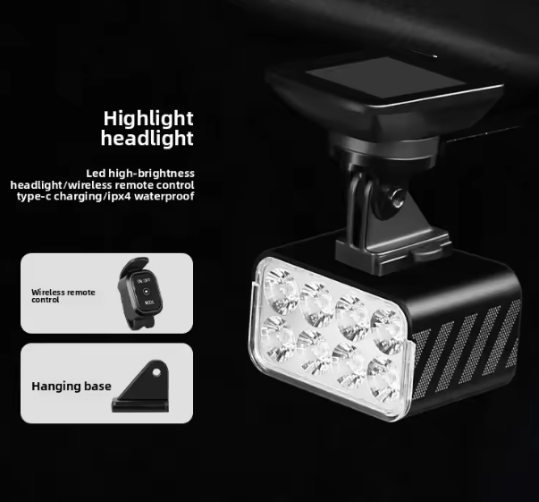 Wireless Remote Hoisting Bike Headlight 1800 Lumens Lifting Front Head Lamp