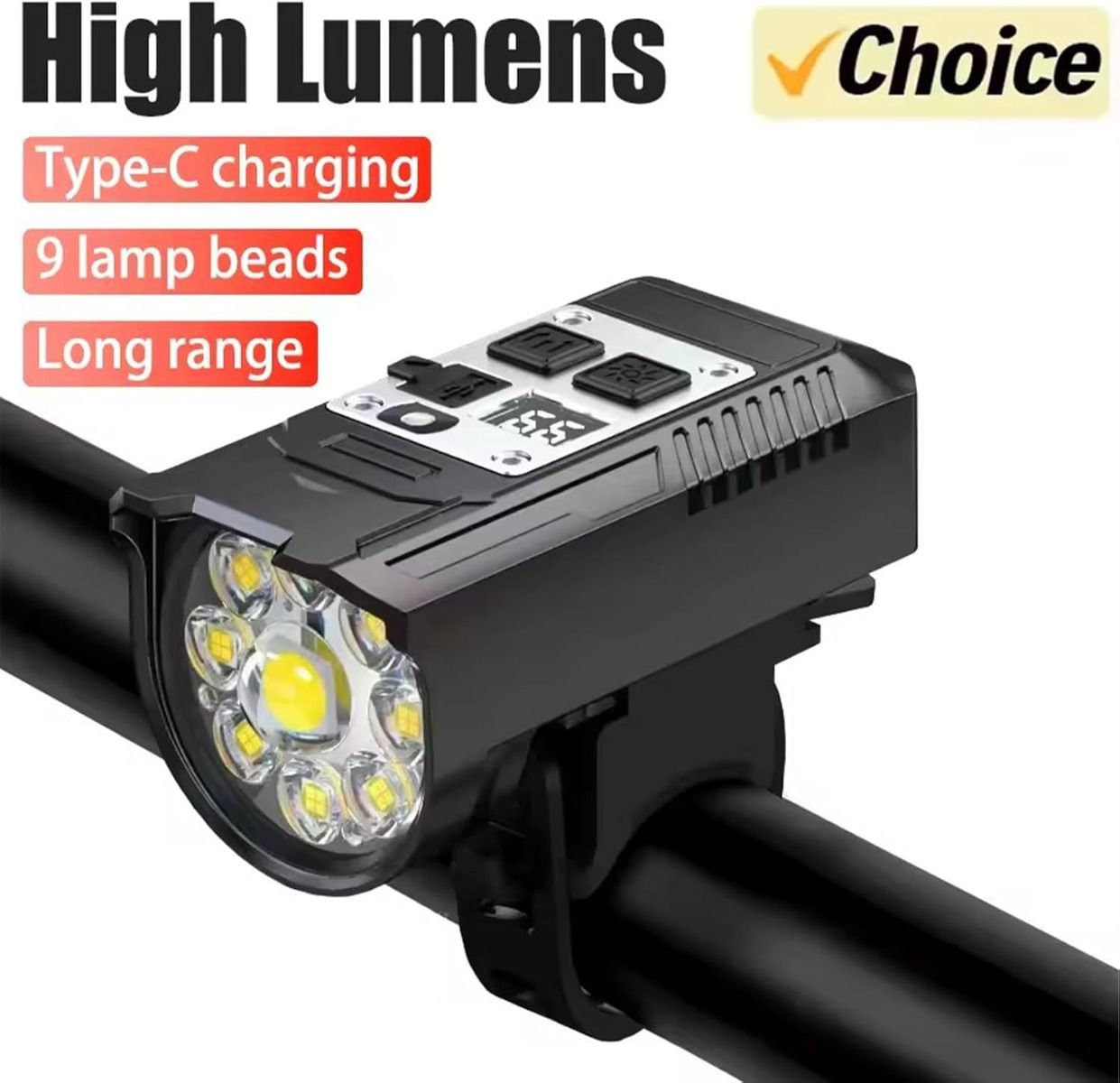 Bicycle Headlight 9 LED Bike Front Light Type-C Rechargeable Bike Lamp Waterproof Cycling light