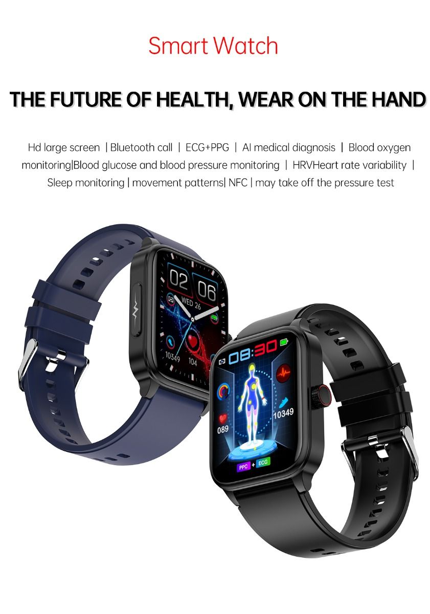 ET540 Blood glucose ECG Body temperature Blood pressure Blood oxygen Heart rate Bluetooth call Smartwatch Fitness Tracker