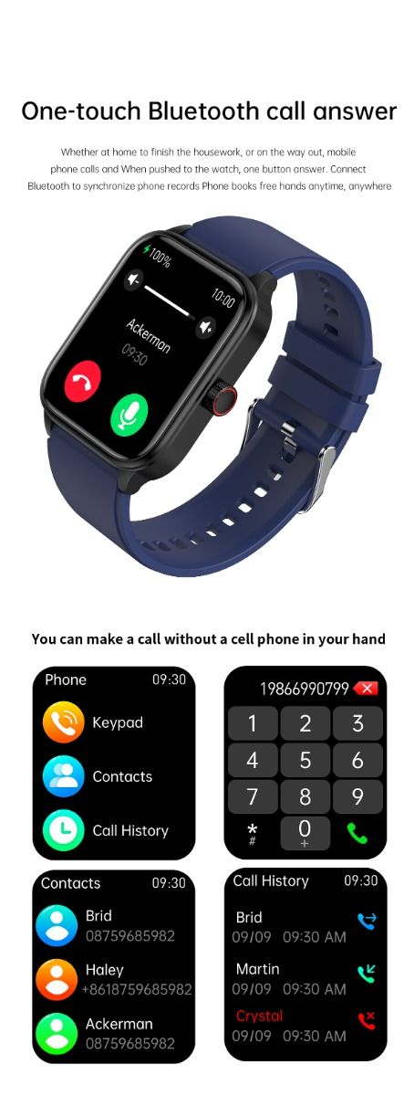 ET540 Blood glucose ECG Body temperature Blood pressure Blood oxygen Heart rate Bluetooth call Smartwatch Fitness Tracker