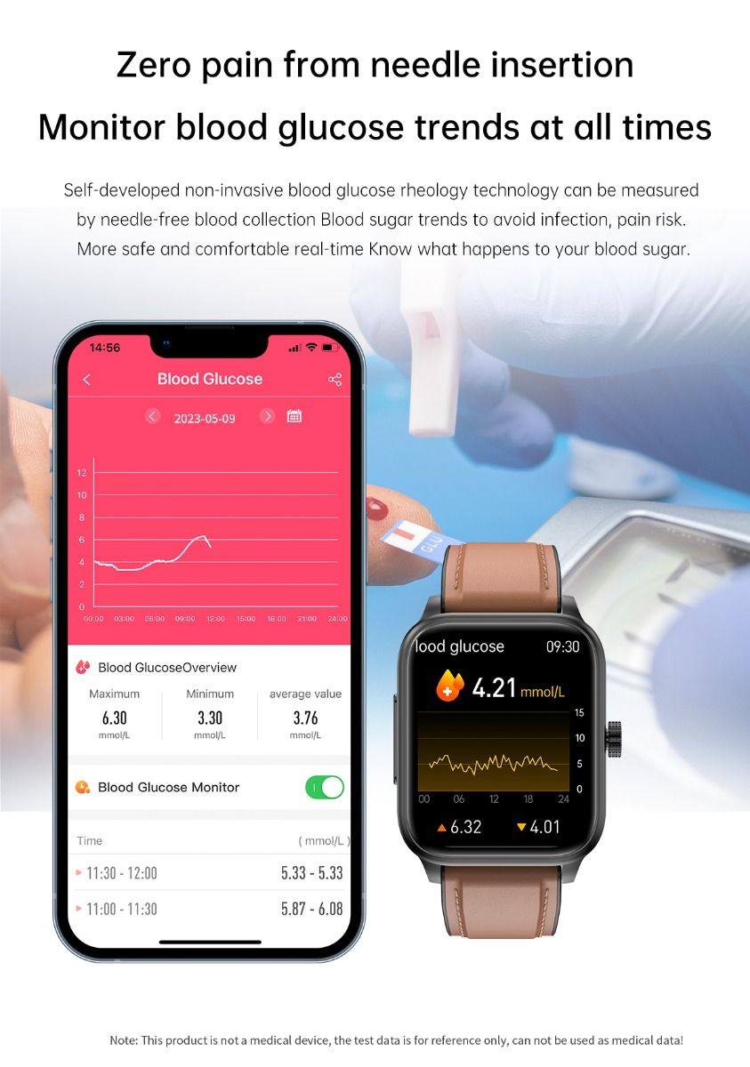 ET540 Blood glucose ECG Body temperature Blood pressure Blood oxygen Heart rate Bluetooth call Smartwatch Fitness Tracker