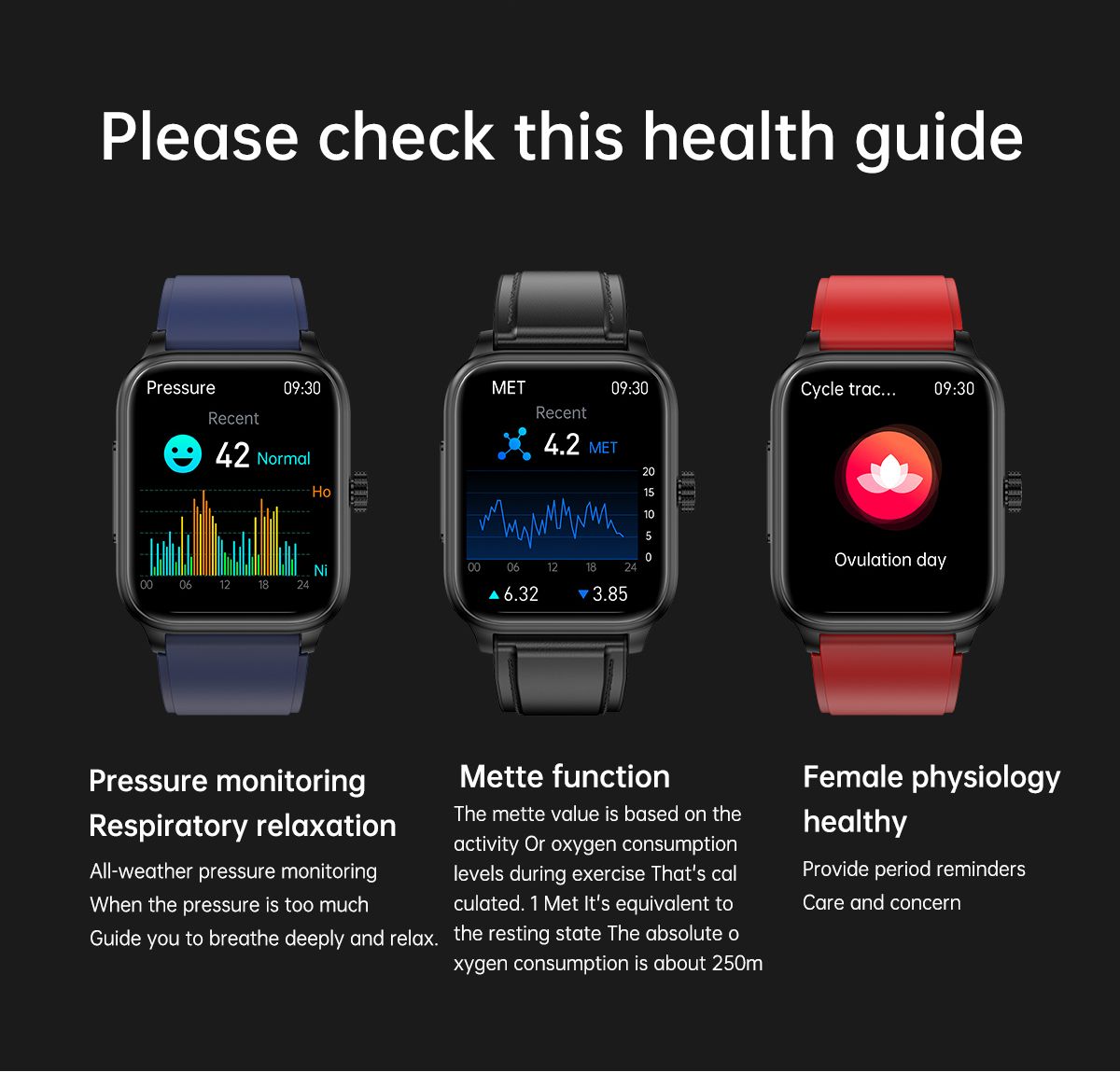 ET540 Blood glucose ECG Body temperature Blood pressure Blood oxygen Heart rate Bluetooth call Smartwatch Fitness Tracker