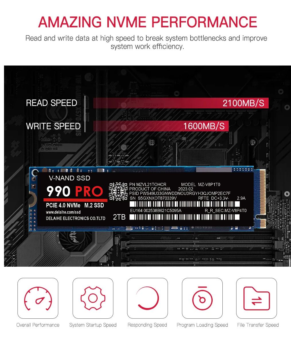 SSD high speed 990 PRO PCIe 4.0 NVMe 4.0 M.2 2280 1TB 2TB 4TB SSD Internal Solid State Hard Drive For Laptop PC PS4