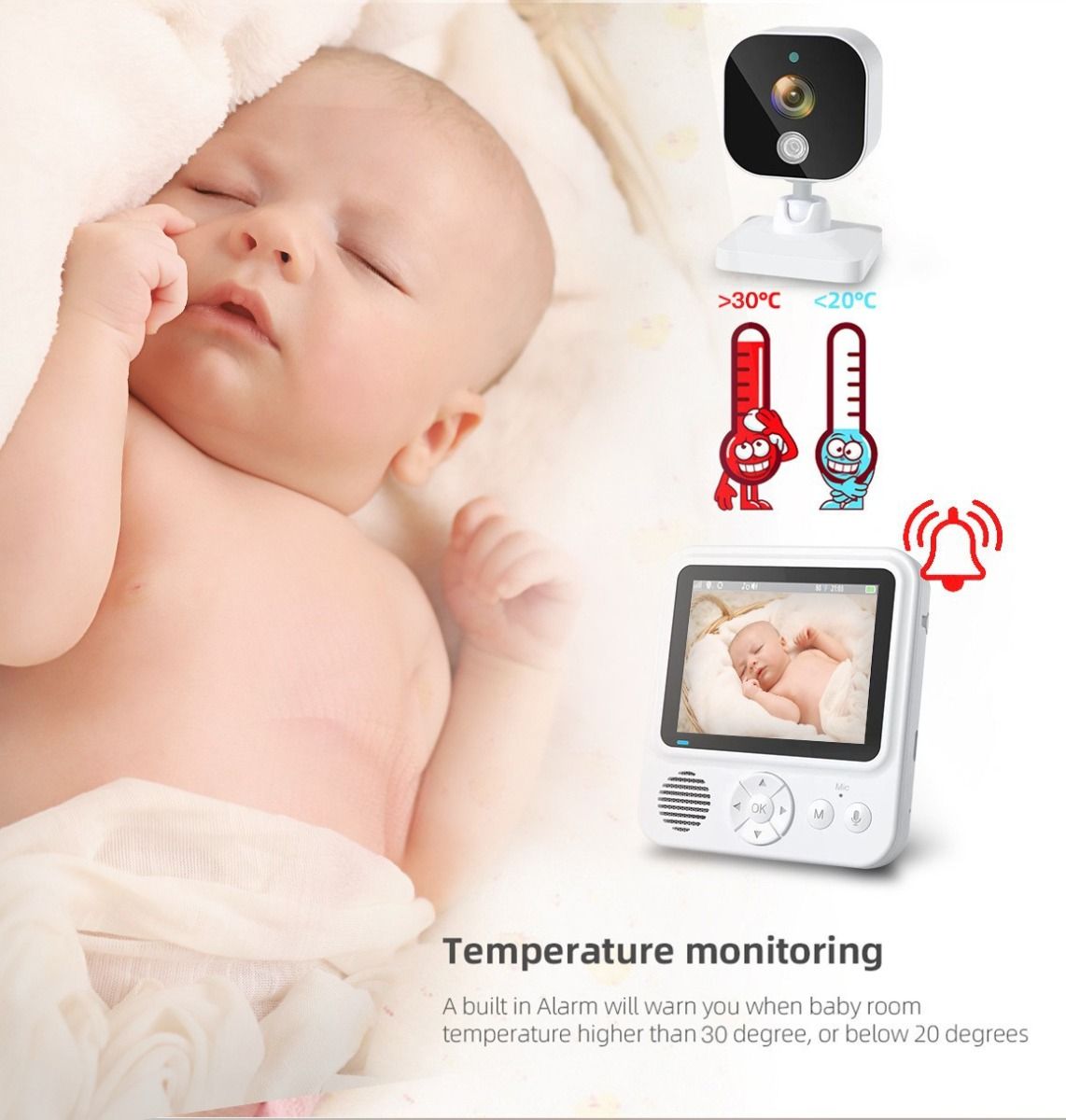 Experience Peace of Mind with AMB900 2.8 Inch Video Baby Monitor 720P HD Night Vision and Two Way Intercom
