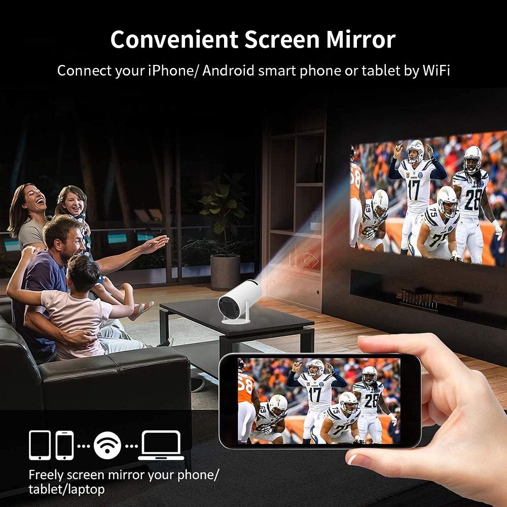 HY300 Android Projector Smart Portable 1280x720P Full HD WiFi 6 Home Theater Versatile Movie Night