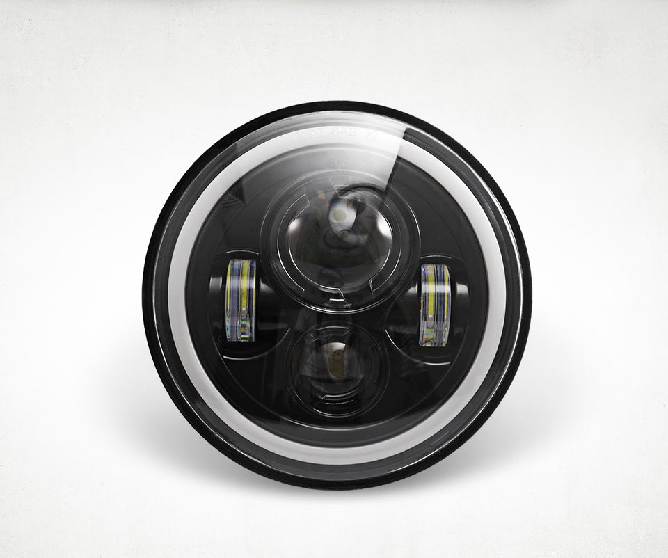 Motorcycle LIGHT 7 Inch LED Headlight for Jeep Wrangler Lada Niva 4x4 Bright Yellow White Angel Eye Weatherproof Design