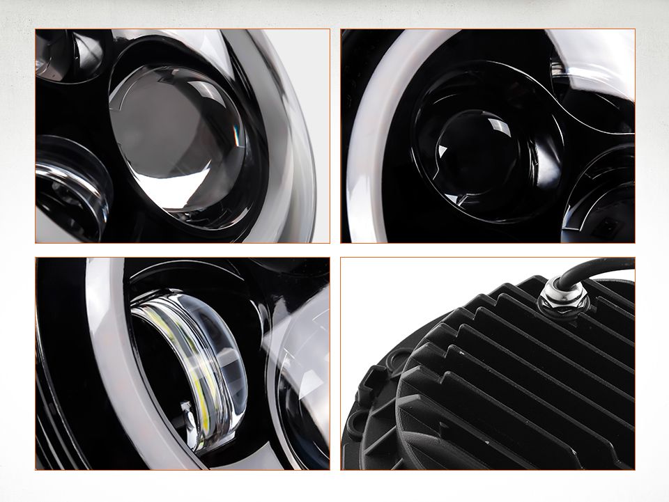 Motorcycle LIGHT 7 Inch LED Headlight for Jeep Wrangler Lada Niva 4x4 Bright Yellow White Angel Eye Weatherproof Design